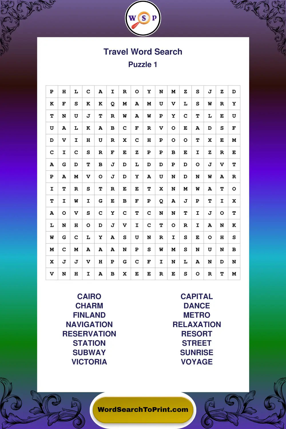 Travel Word Search Puzzle 1