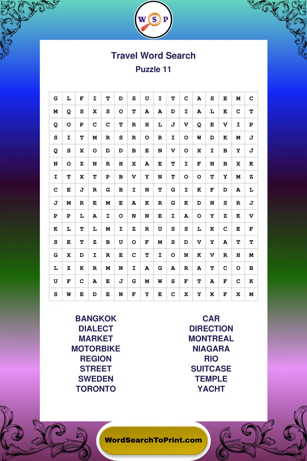 Travel Word Search Puzzle 11
