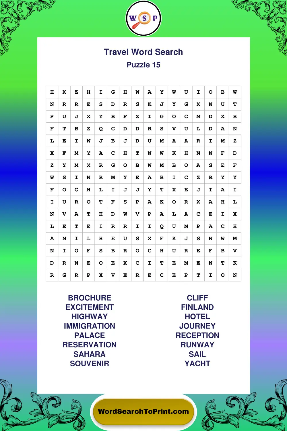 Travel Word Search Puzzle 15