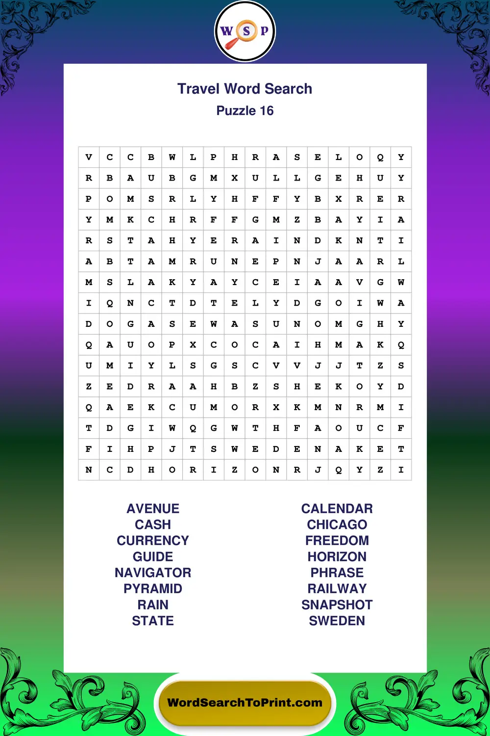 Travel Word Search Puzzle 16