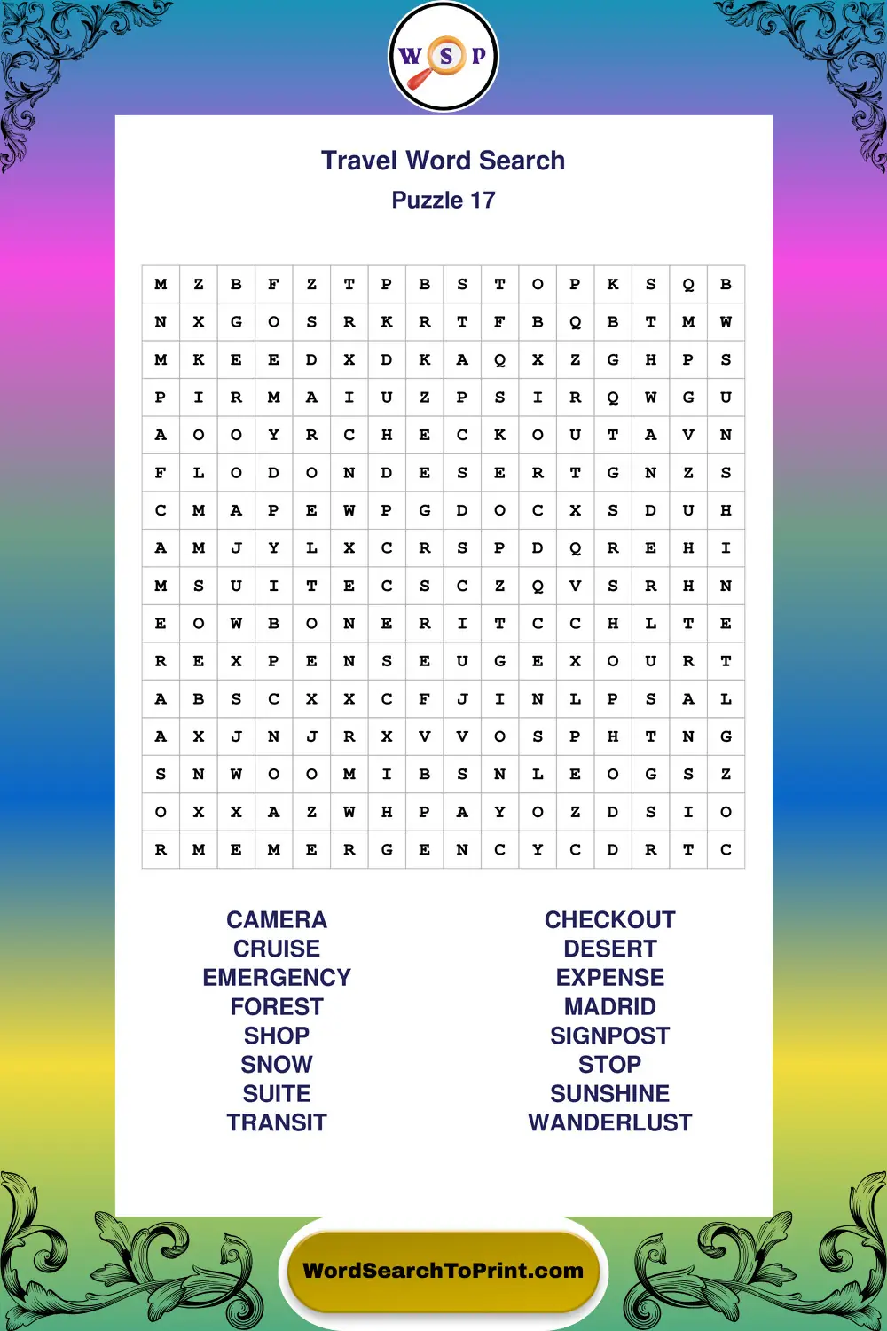 Travel Word Search Puzzle 17