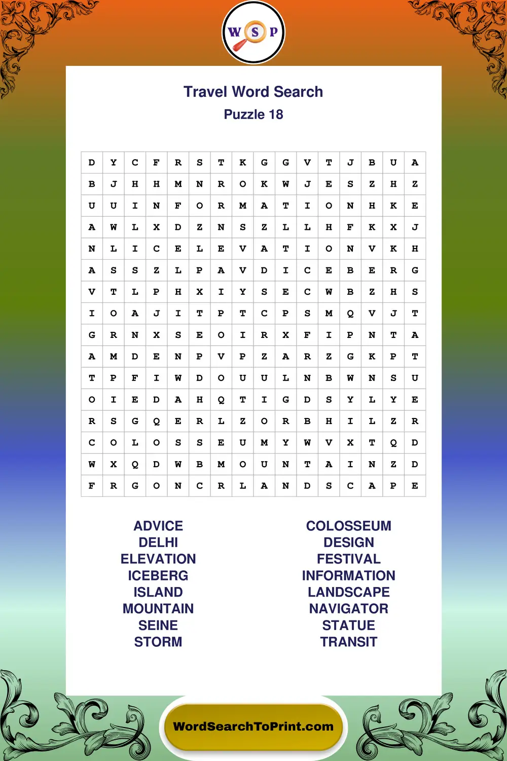 Travel Word Search Puzzle 18