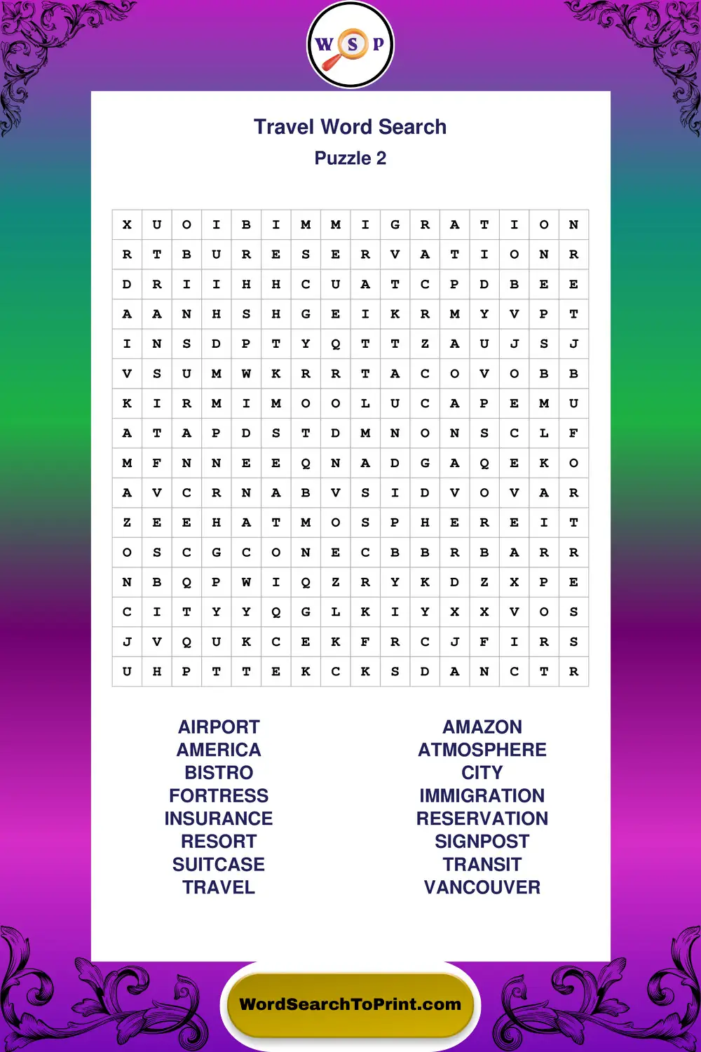 Travel Word Search Puzzle 2