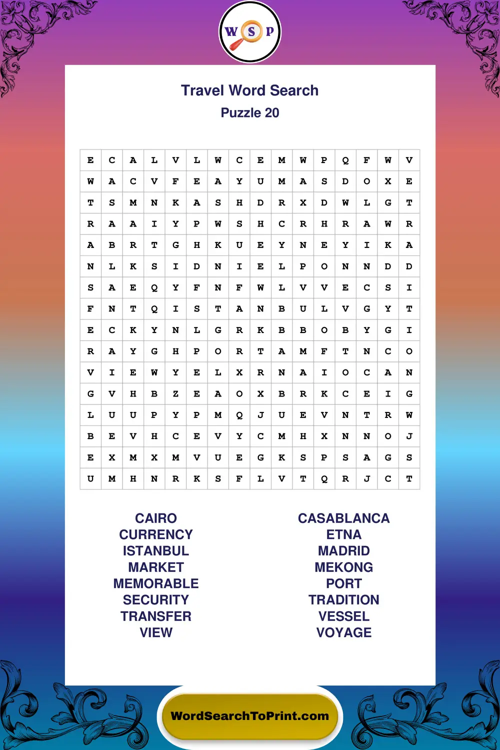 Travel Word Search Puzzle 20