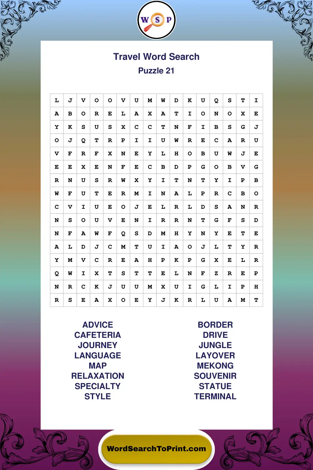 Travel Word Search Puzzle 21