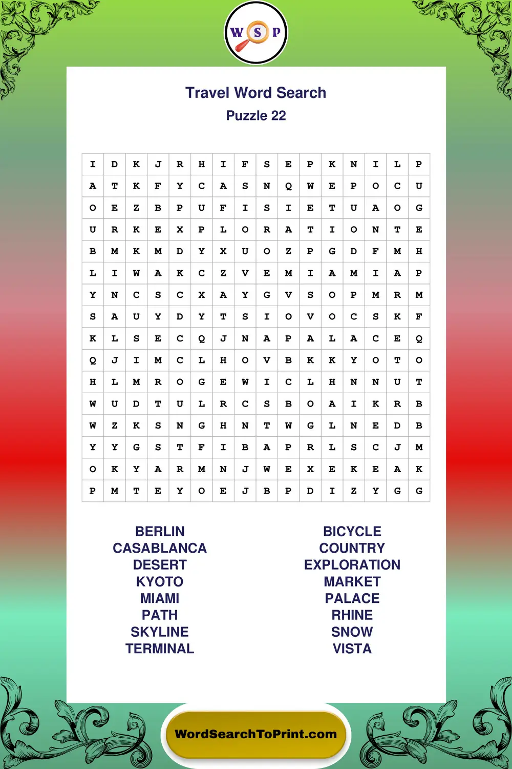 Travel Word Search Puzzle 22