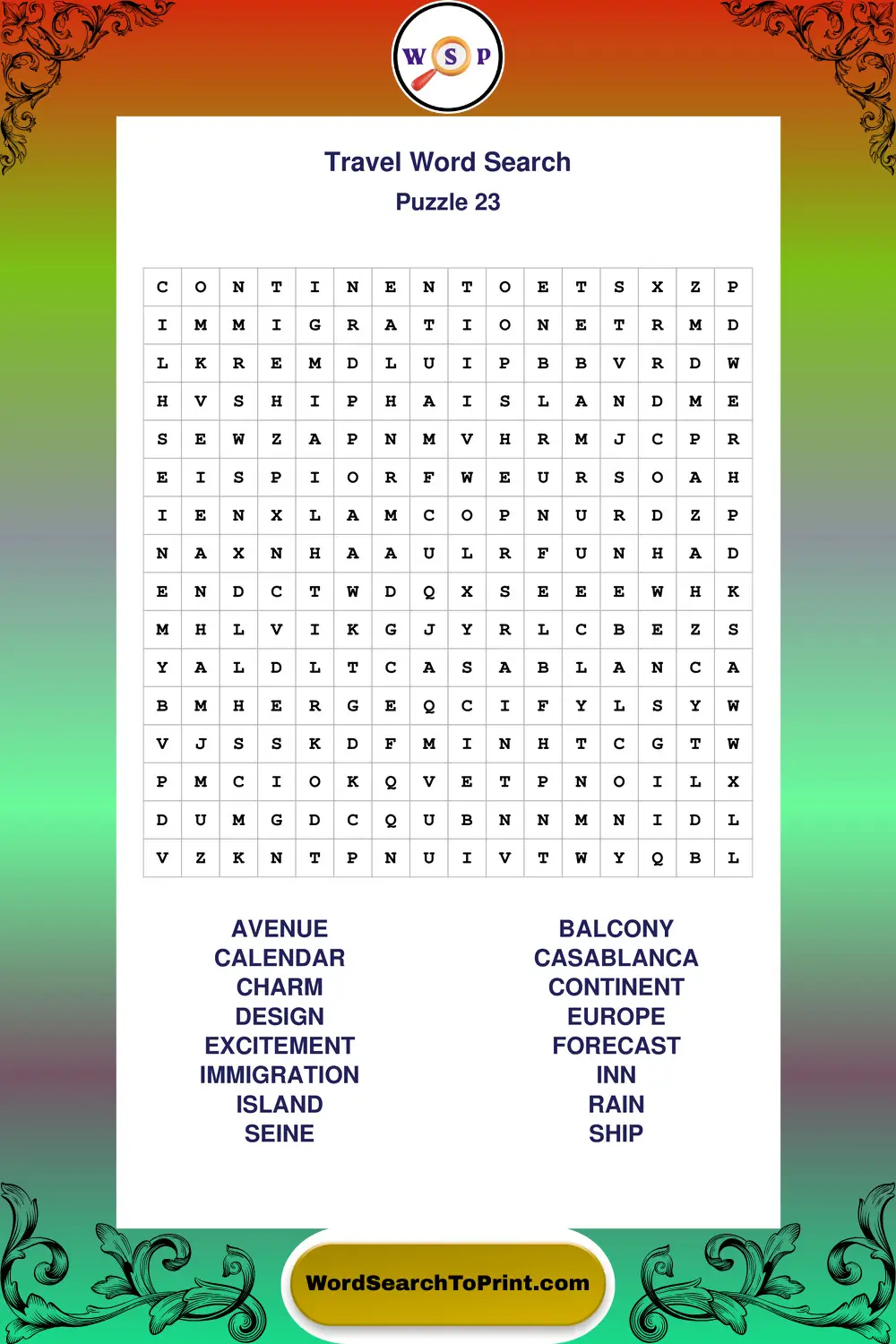 Travel Word Search Puzzle 23