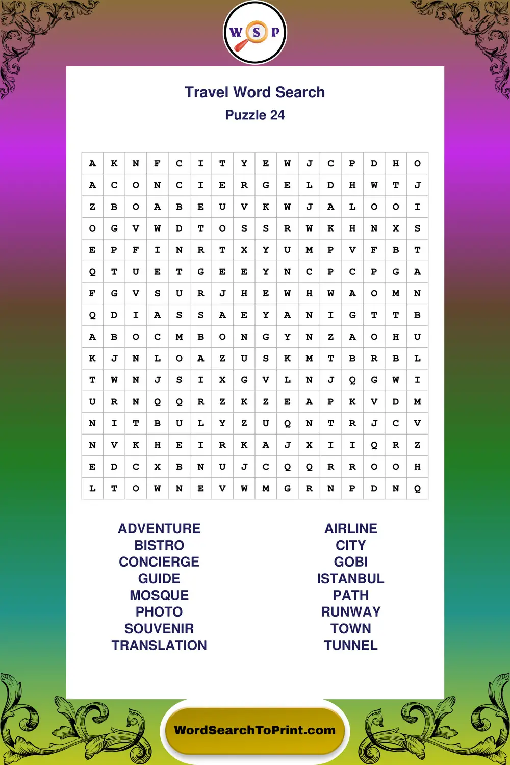 Travel Word Search Puzzle 24