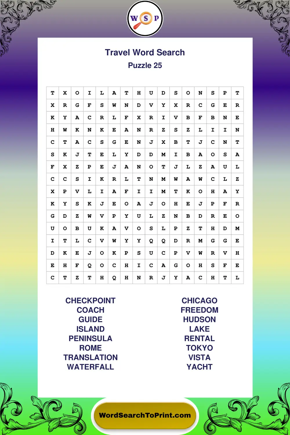 Travel Word Search Puzzle 25