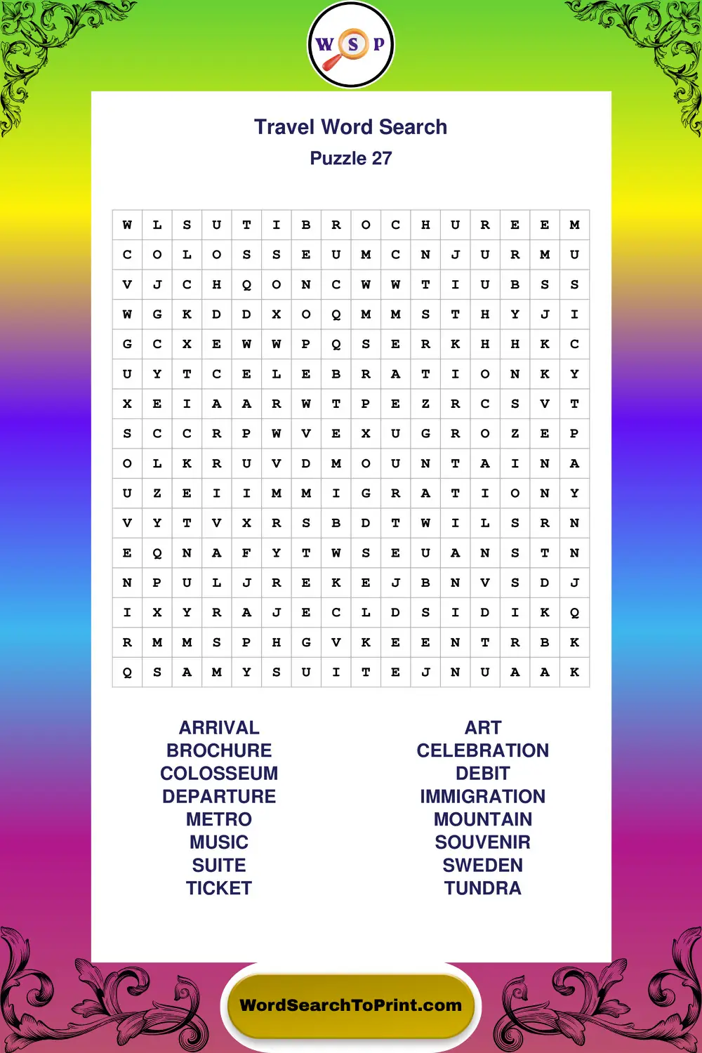 Travel Word Search Puzzle 27