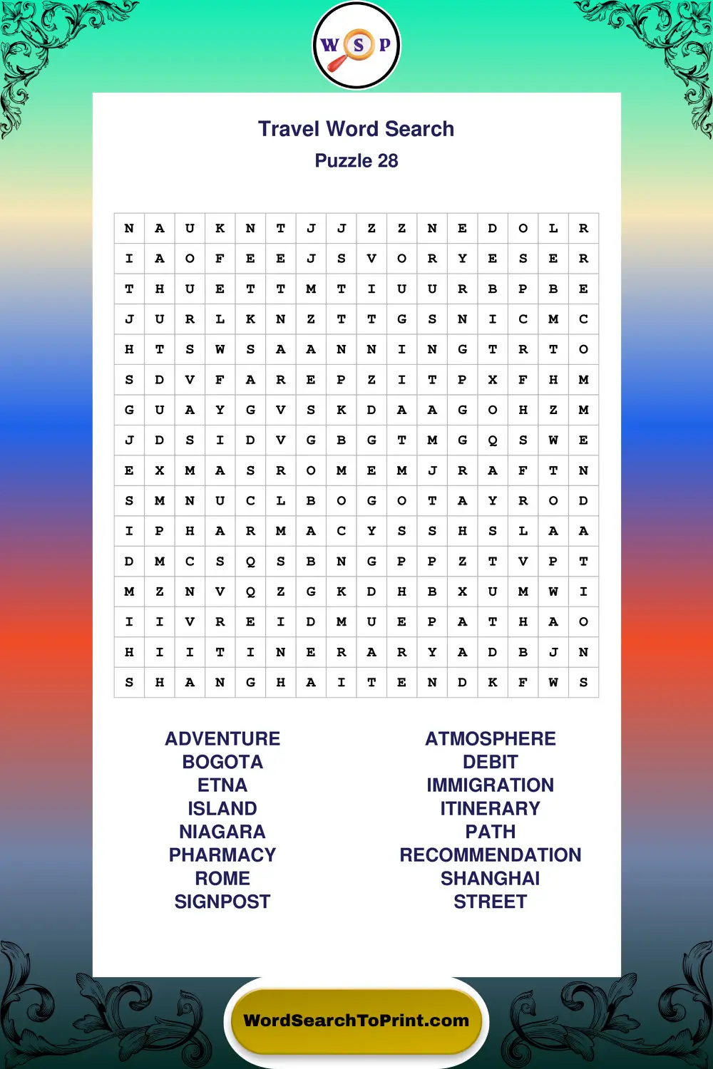 Travel Word Search Puzzle 28