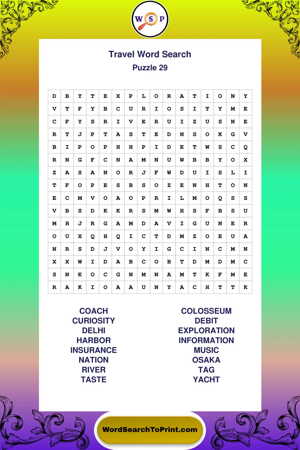 Travel Word Search Puzzle 29