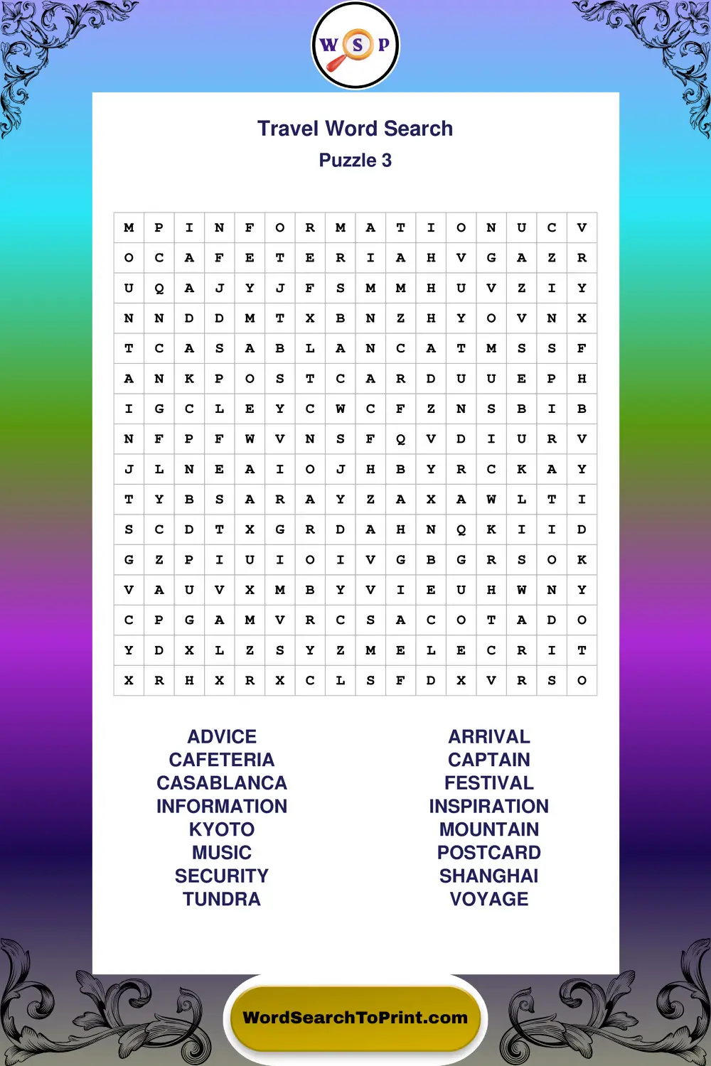 Travel Word Search Puzzle 3