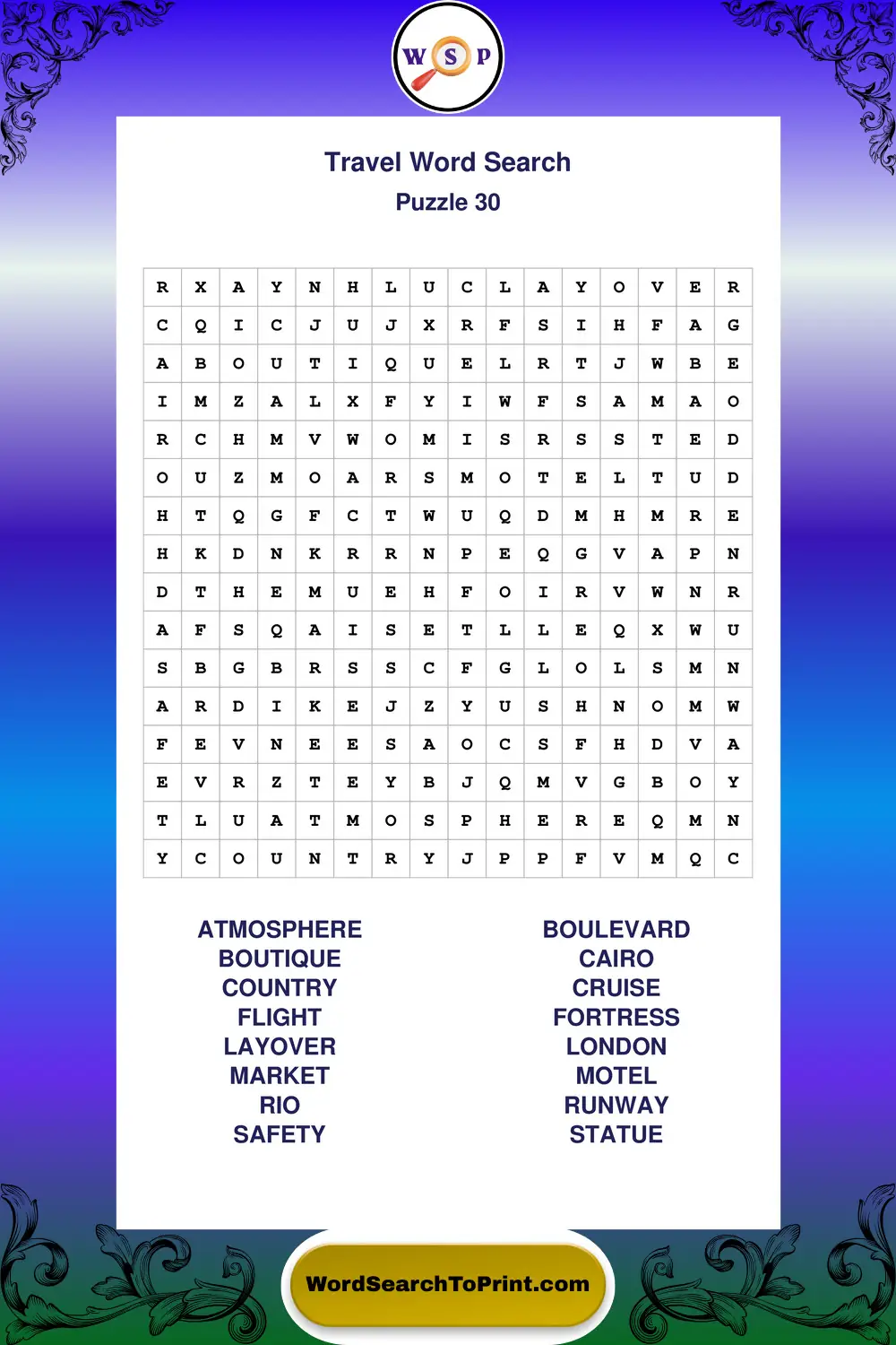 Travel Word Search Puzzle 30