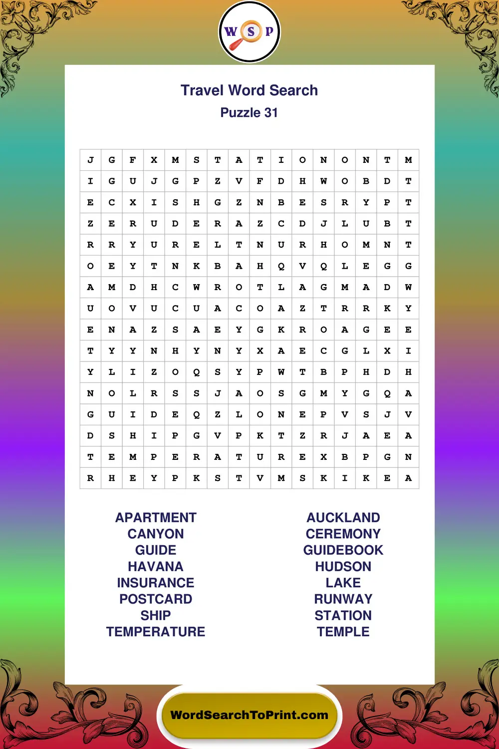 Travel Word Search Puzzle 31