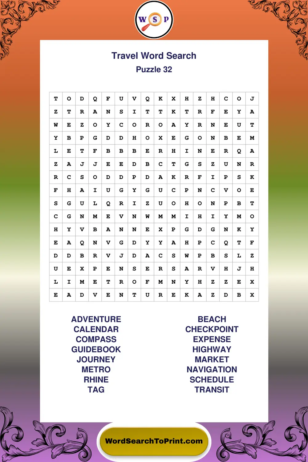 Travel Word Search Puzzle 32