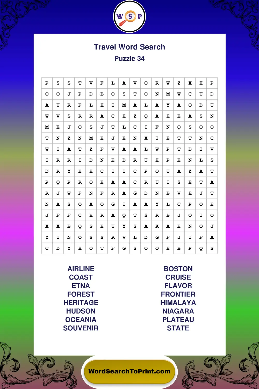 Travel Word Search Puzzle 34