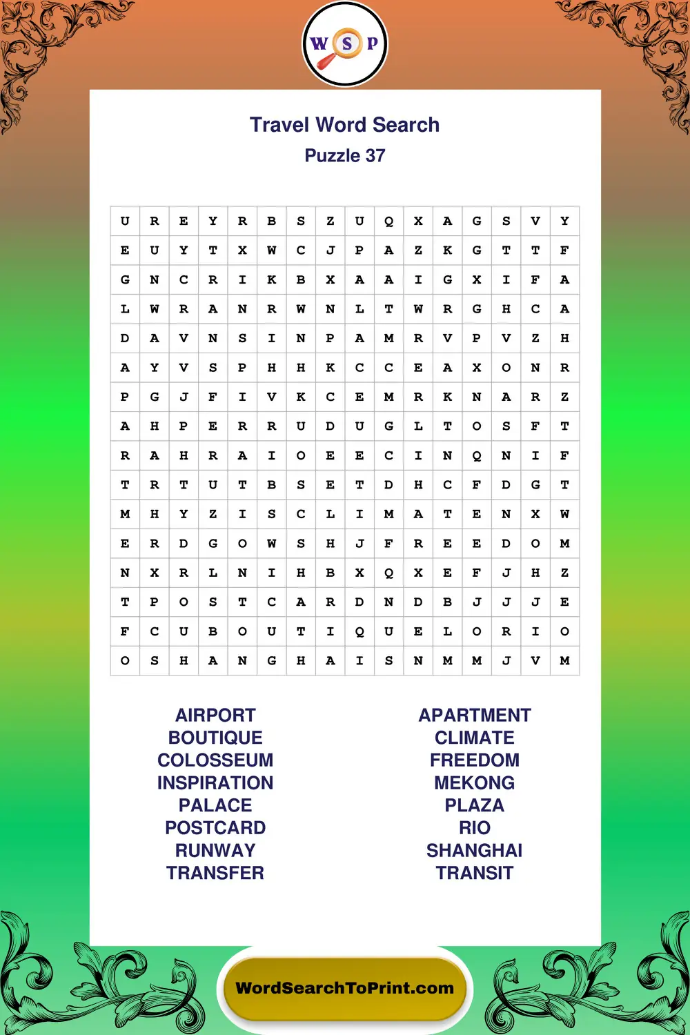 Travel Word Search Puzzle 37