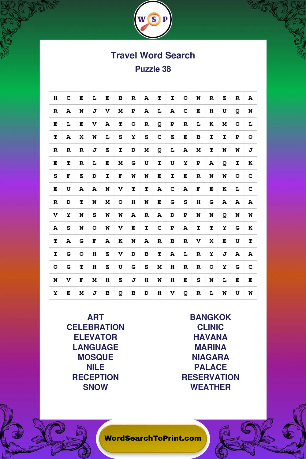 Travel Word Search Puzzle 38