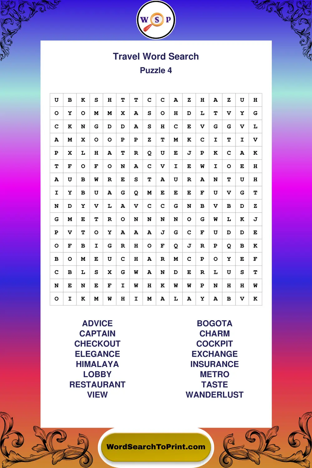 Travel Word Search Puzzle 4