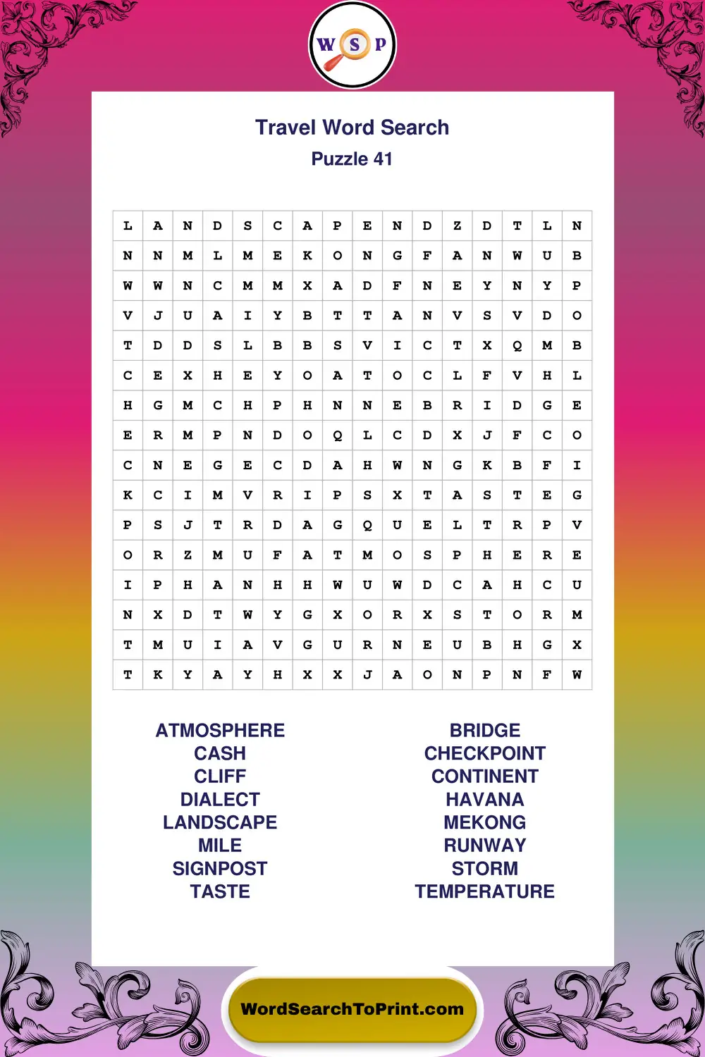 Travel Word Search Puzzle 41