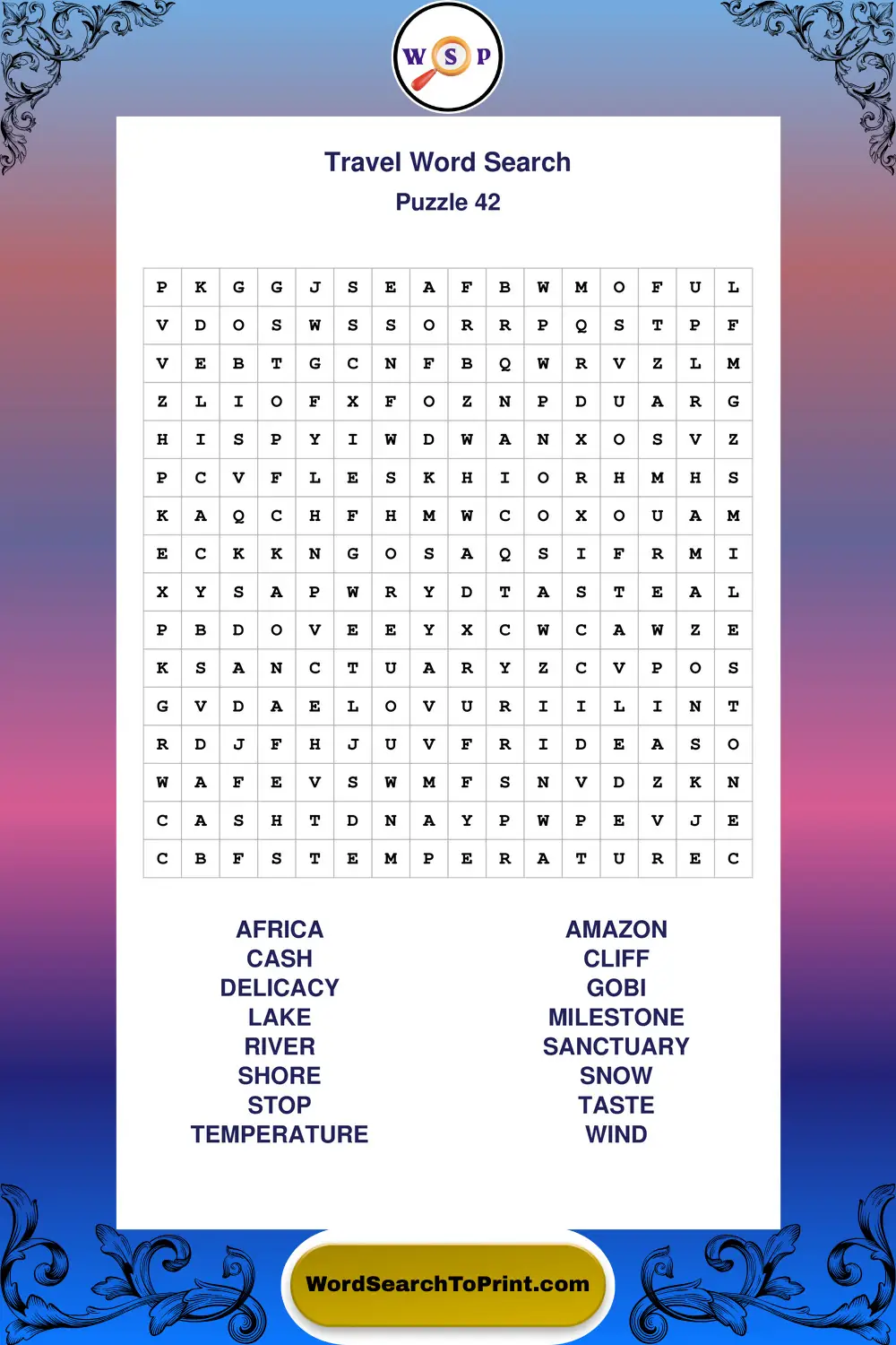 Travel Word Search Puzzle 42