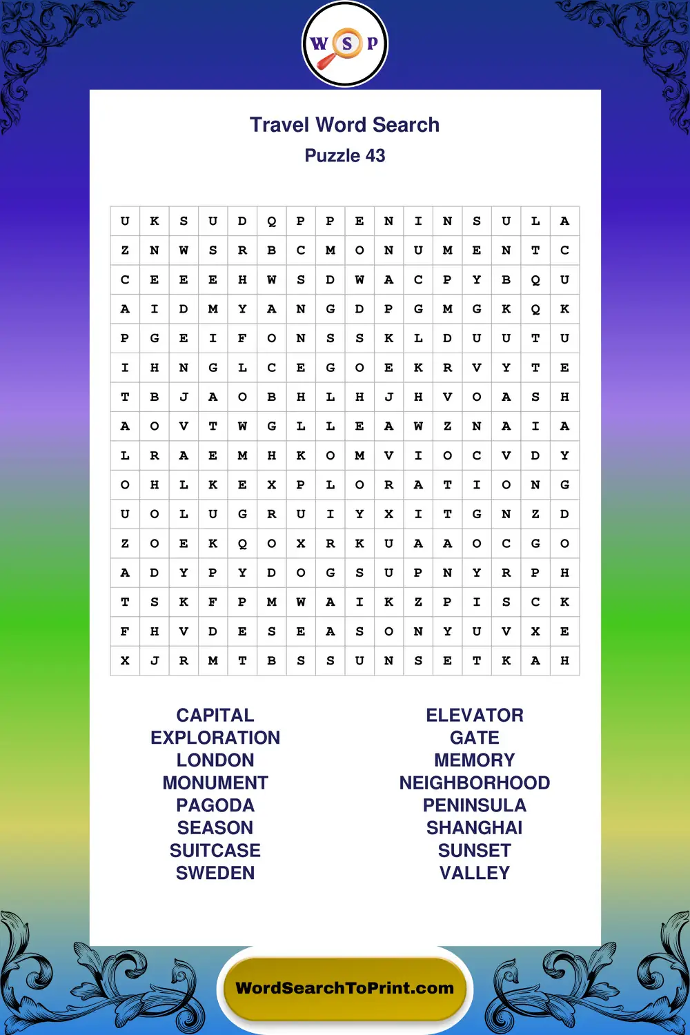 Travel Word Search Puzzle 43