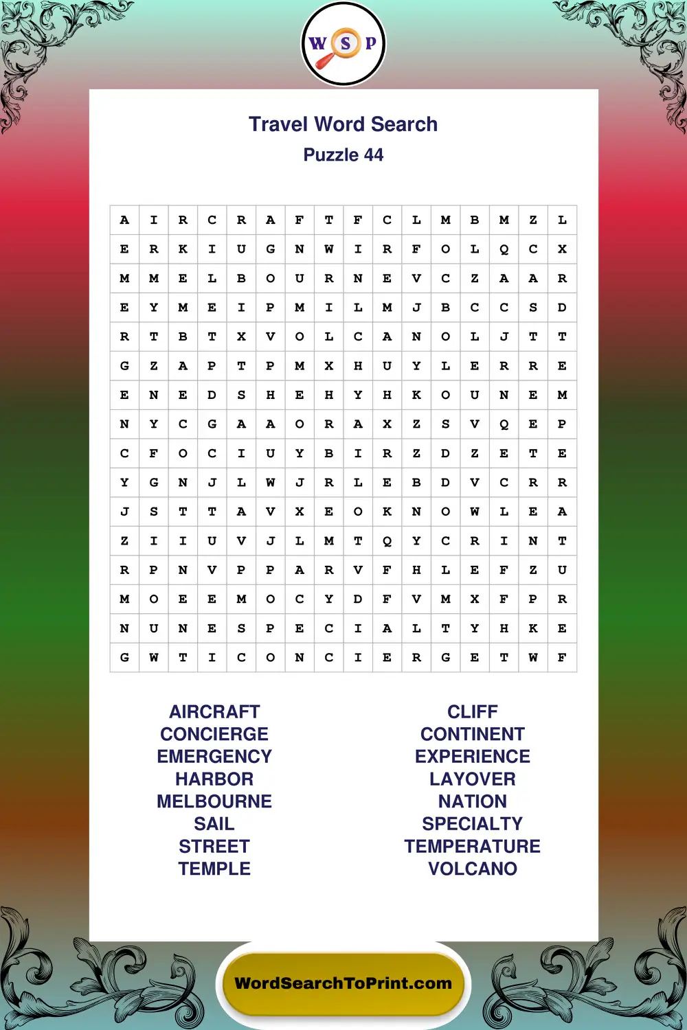 Travel Word Search Puzzle 44