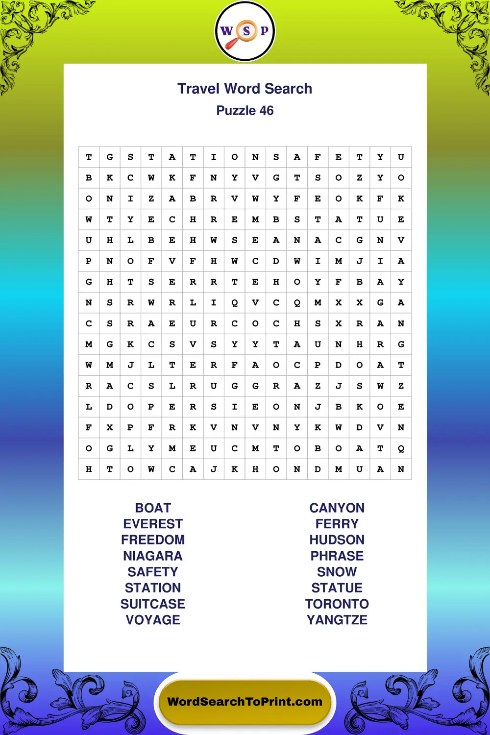 Travel Word Search Puzzle 46