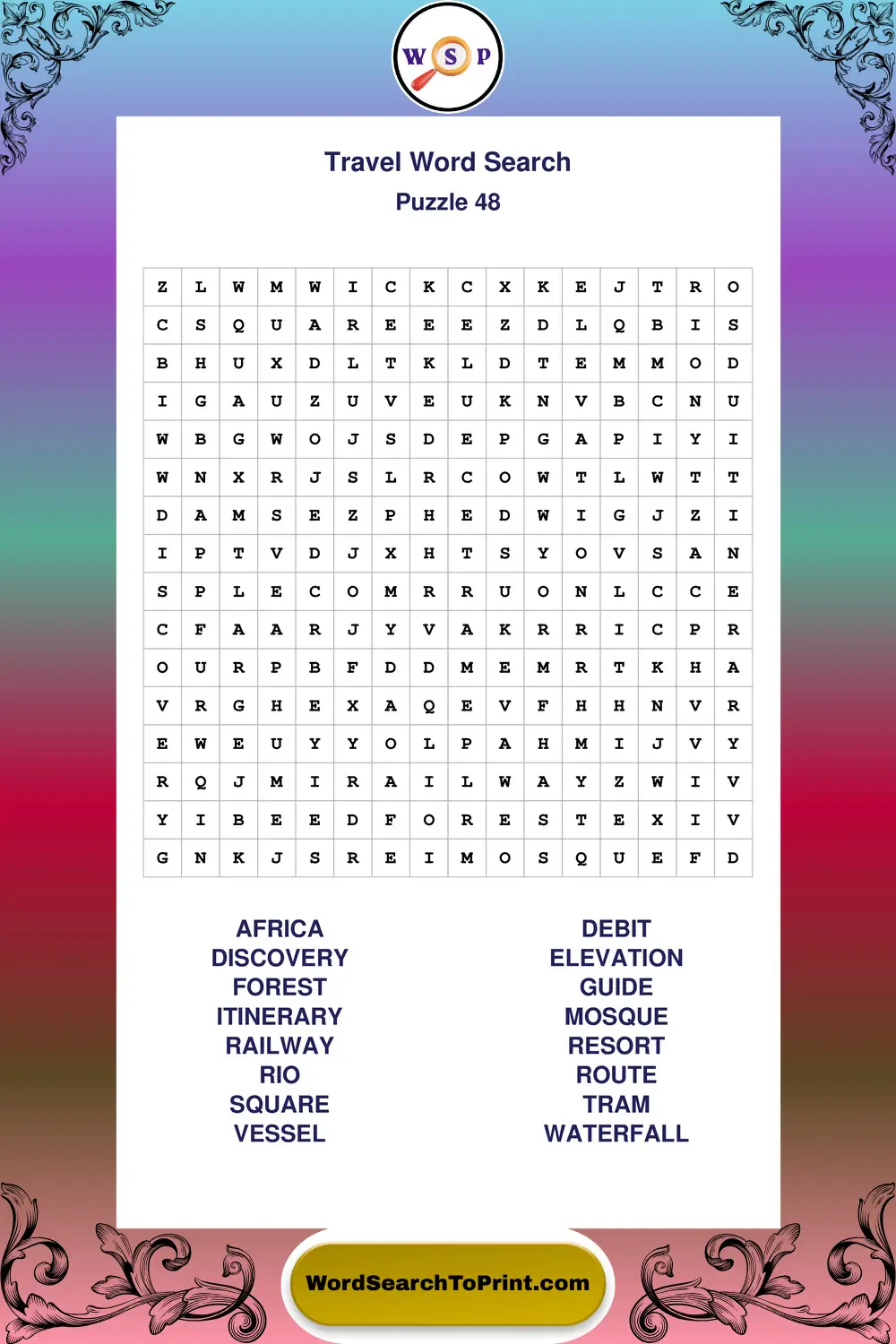 Travel Word Search Puzzle 48