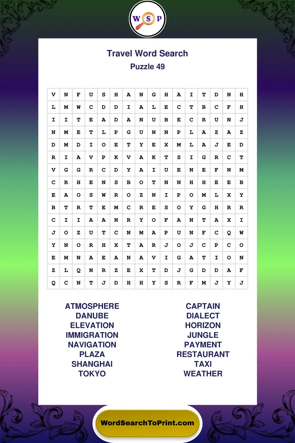 Travel Word Search Puzzle 49