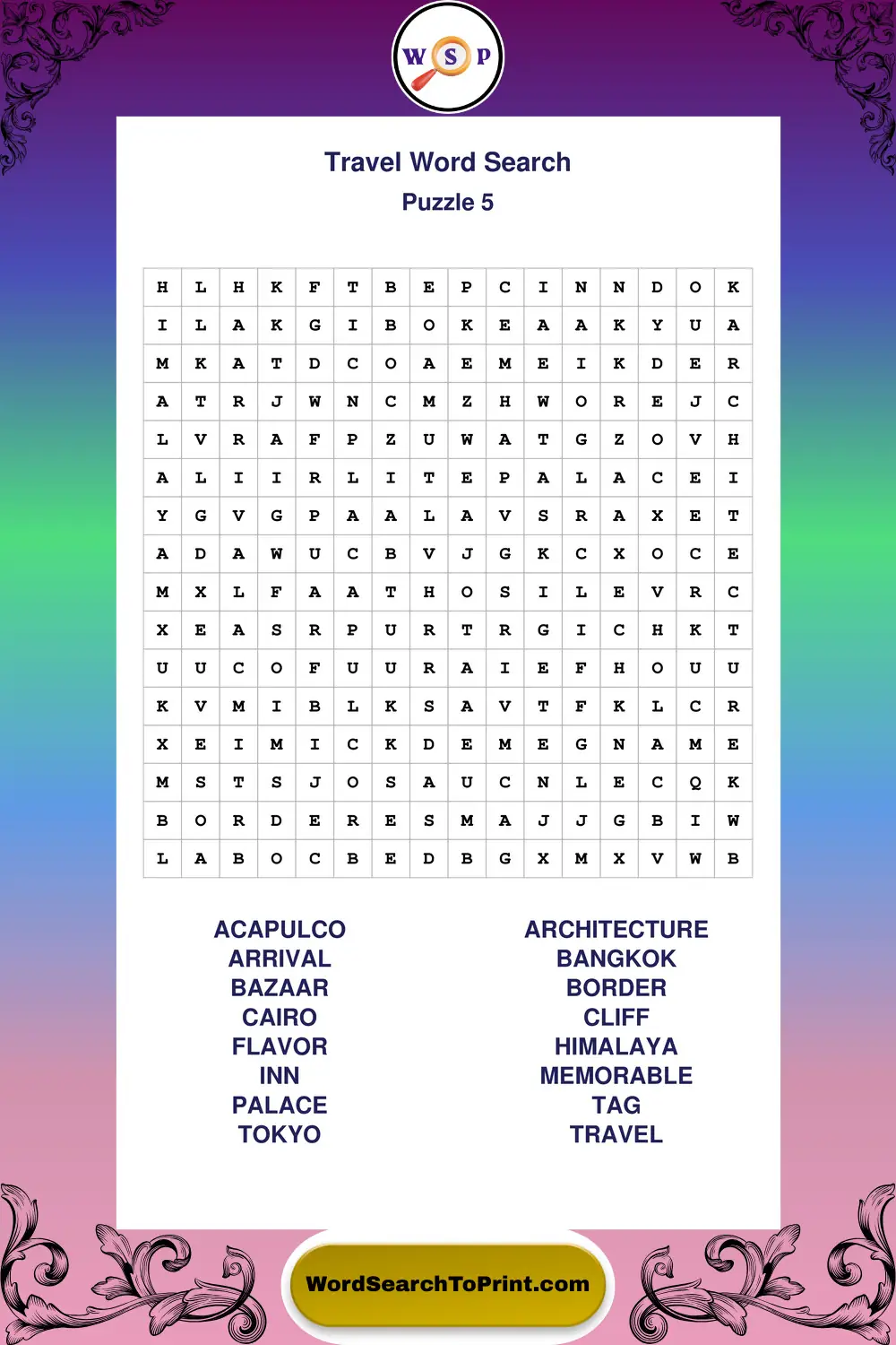 Travel Word Search Puzzle 5
