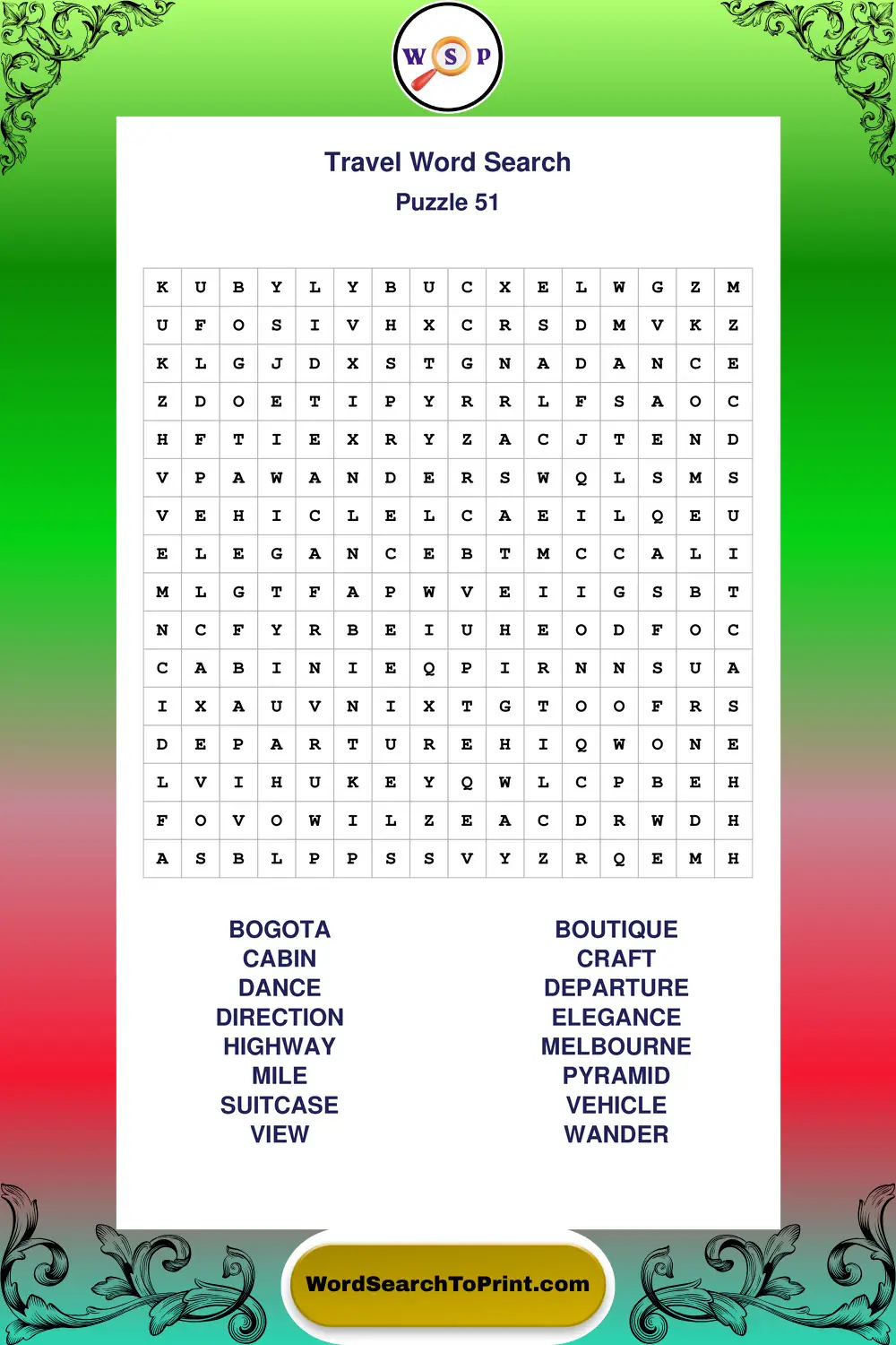 Travel Word Search Puzzle 51
