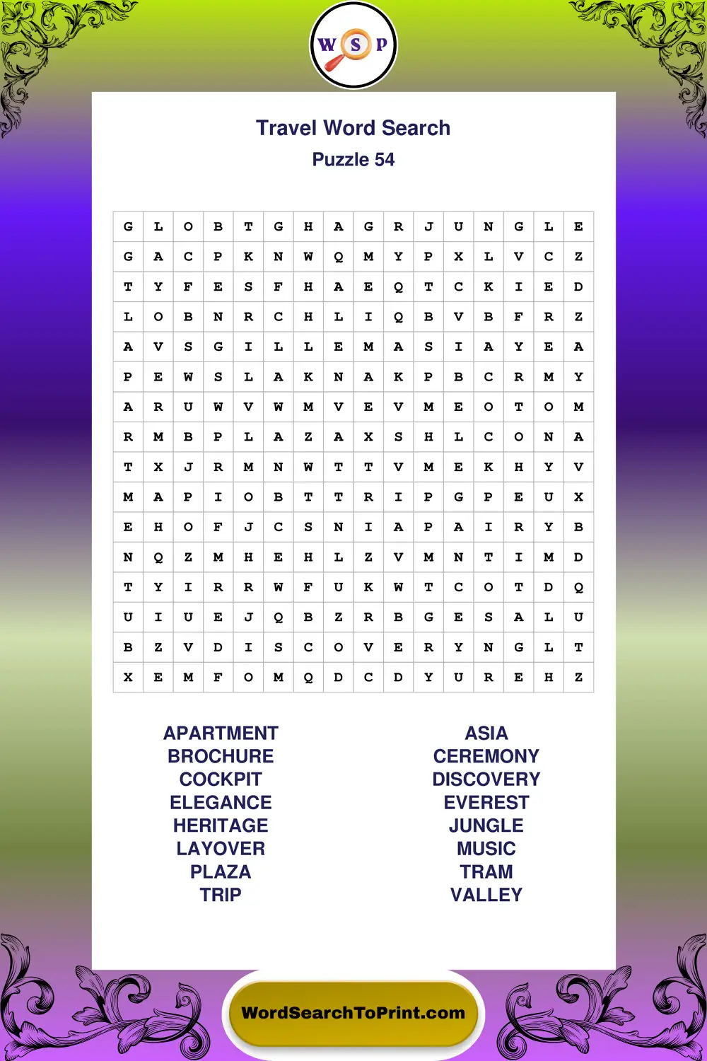Travel Word Search Puzzle 54