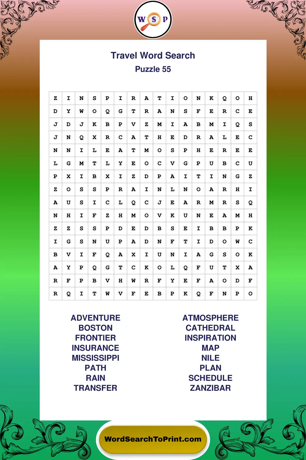 Travel Word Search Puzzle 55