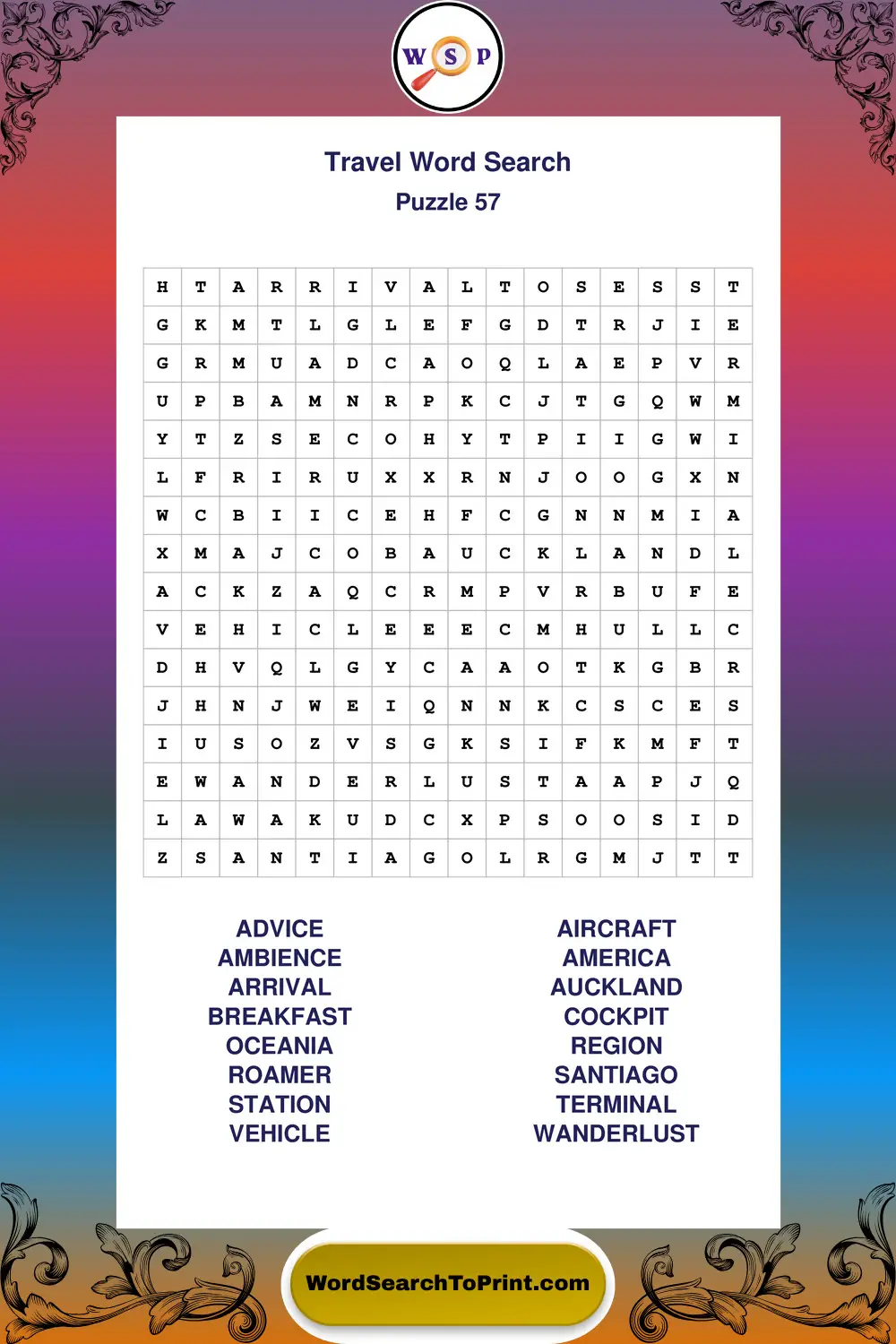 Travel Word Search Puzzle 57
