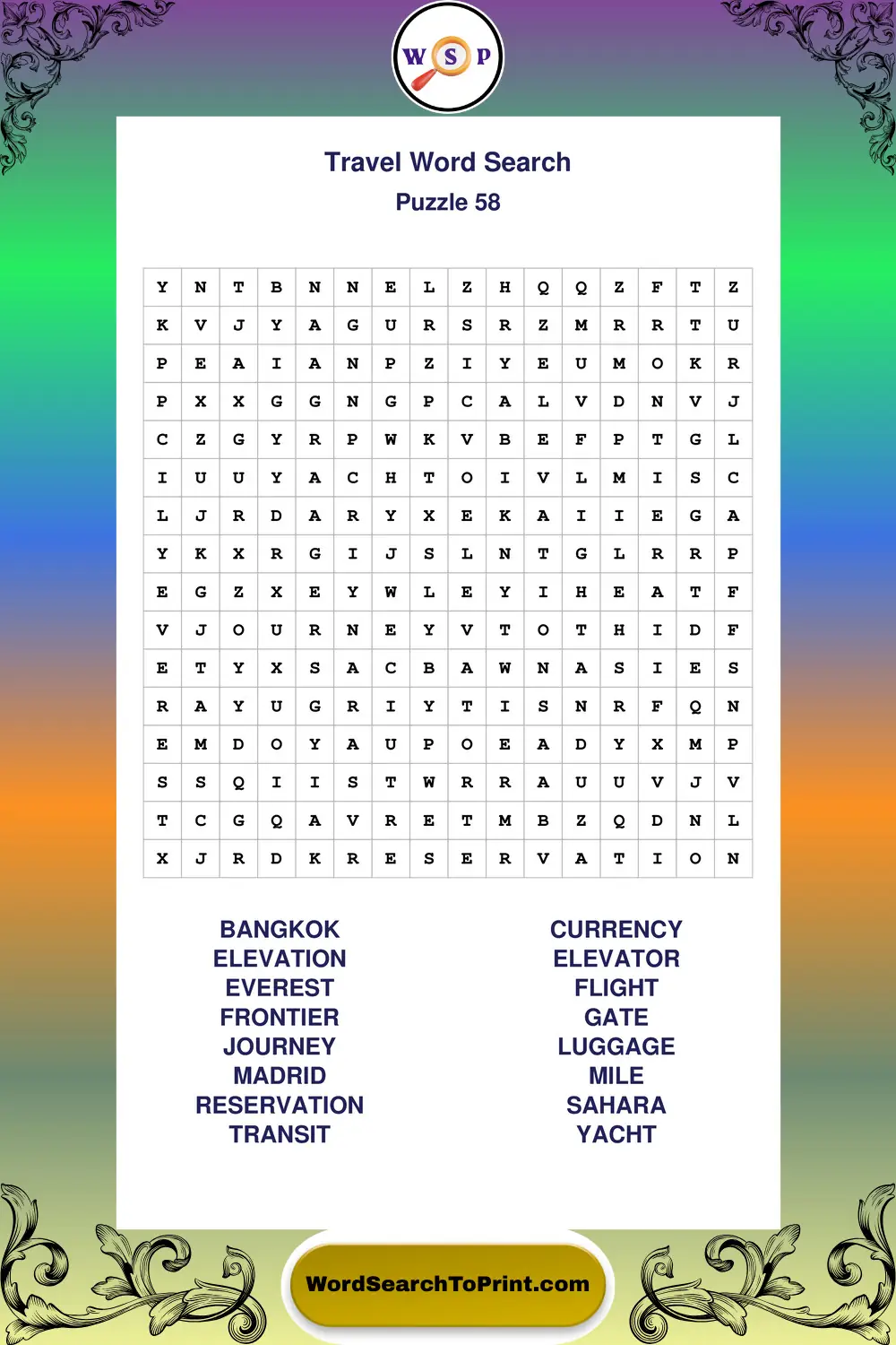 Travel Word Search Puzzle 58