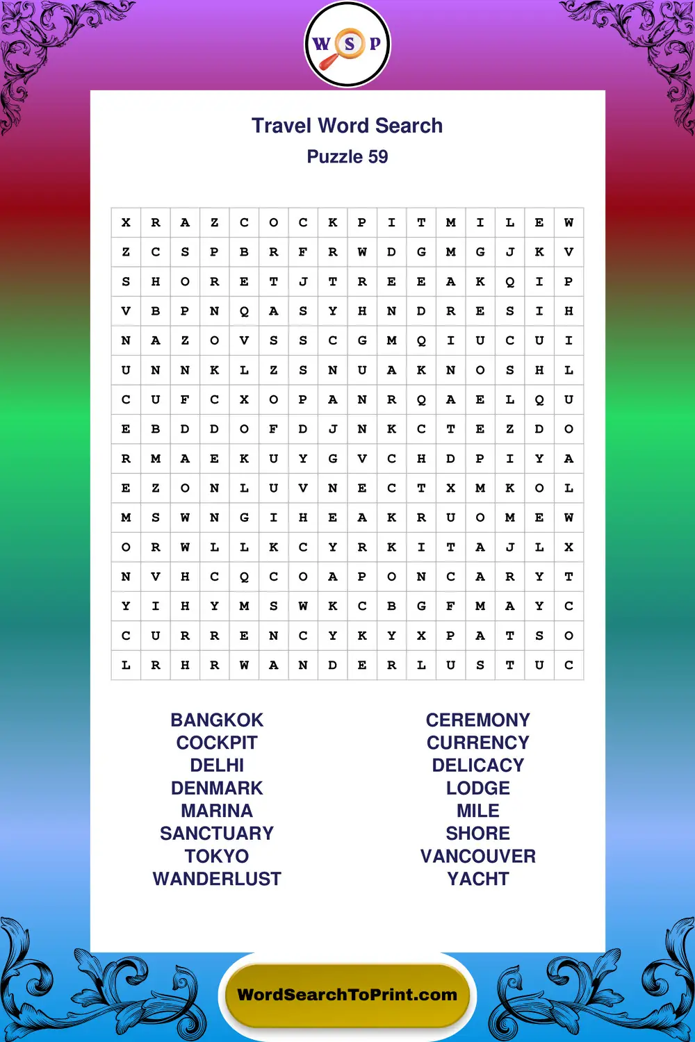 Travel Word Search Puzzle 59