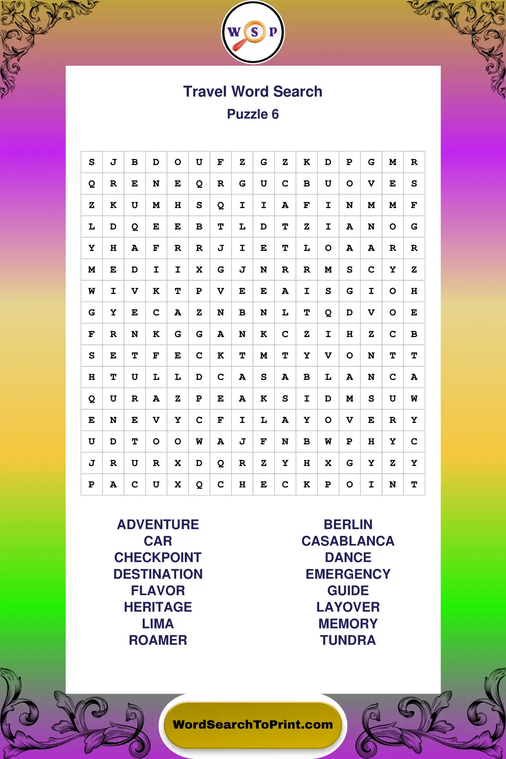 Travel Word Search Puzzle 6