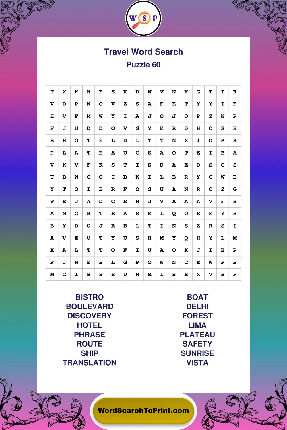 Travel Word Search Puzzle 60