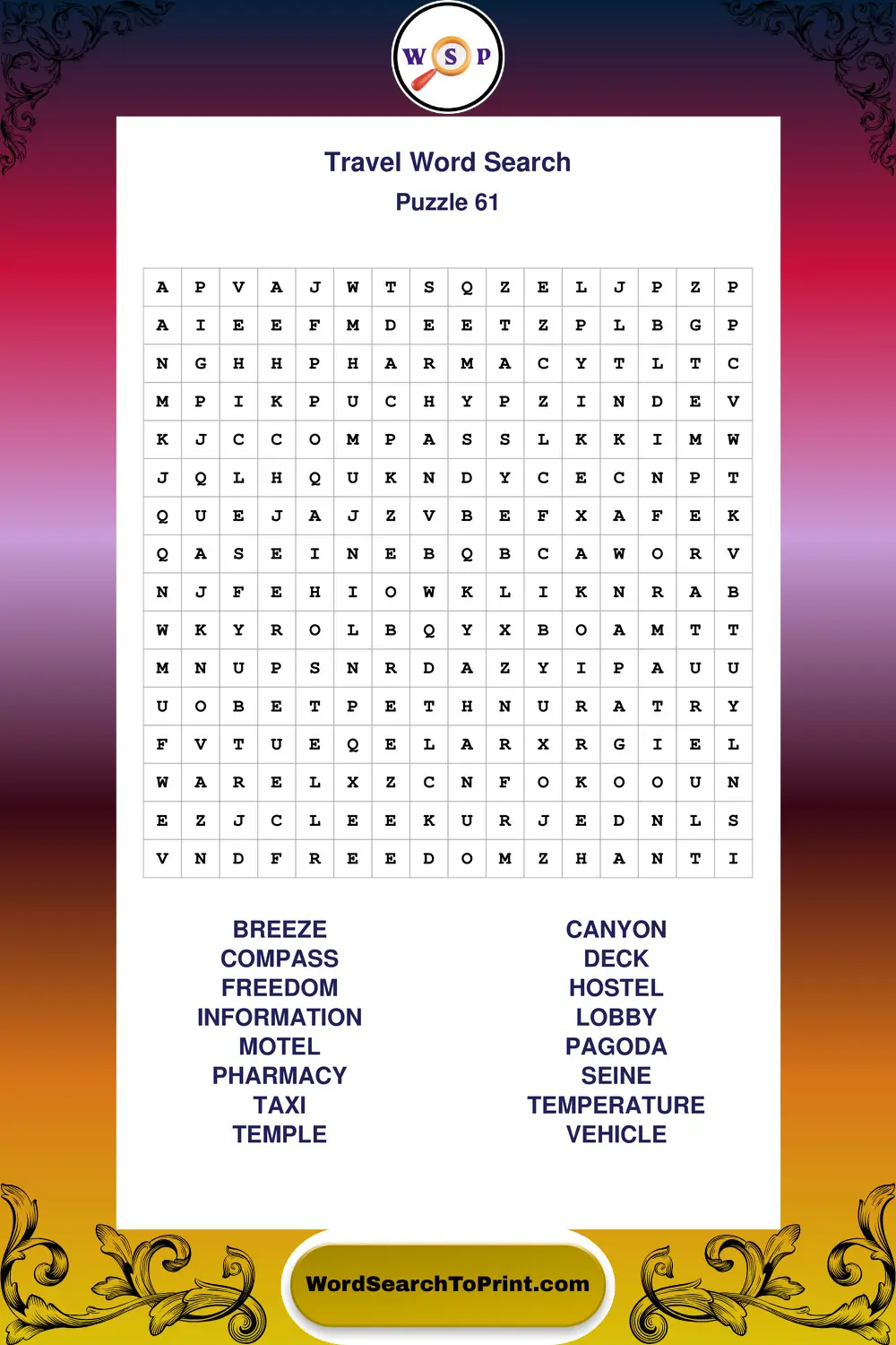 Travel Word Search Puzzle 61
