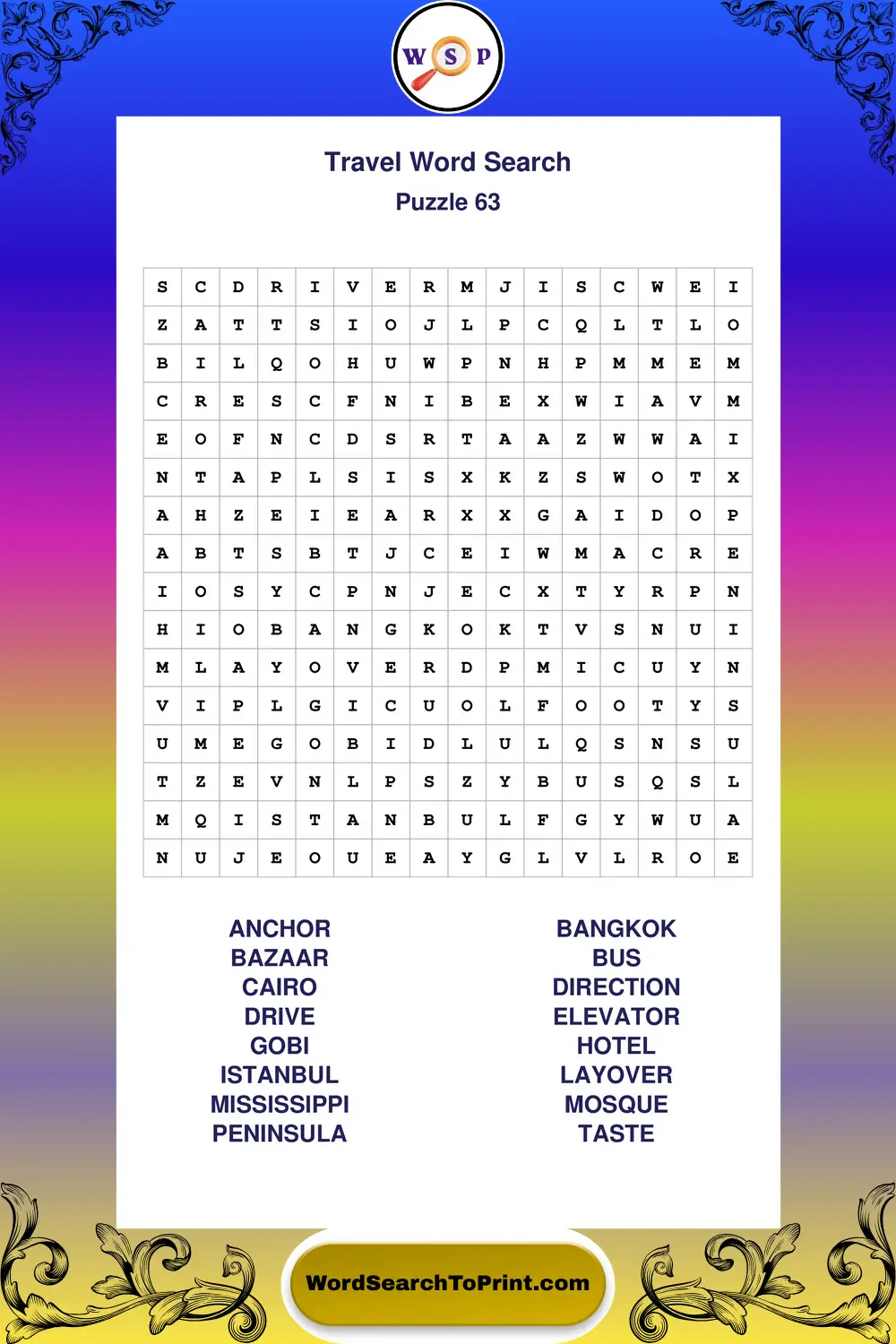 Travel Word Search Puzzle 63