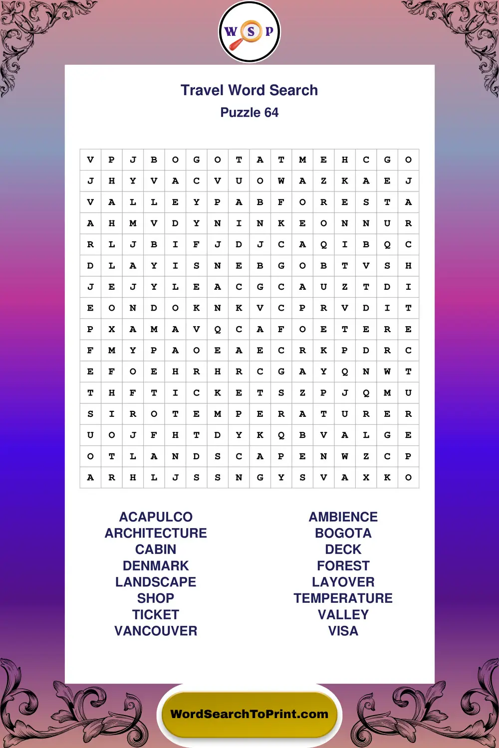 Travel Word Search Puzzle 64