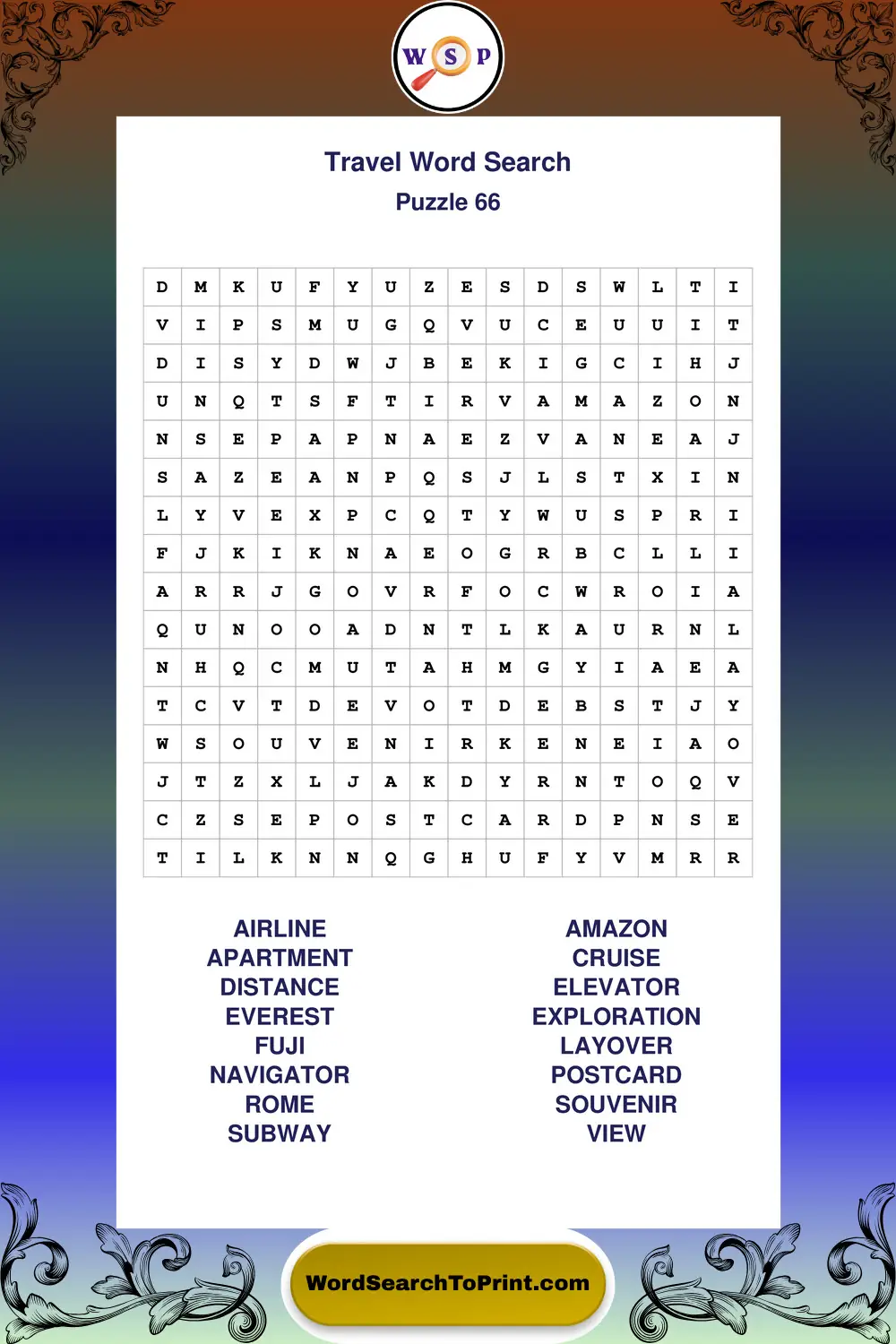 Travel Word Search Puzzle 66