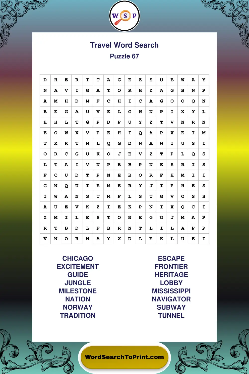 Travel Word Search Puzzle 67