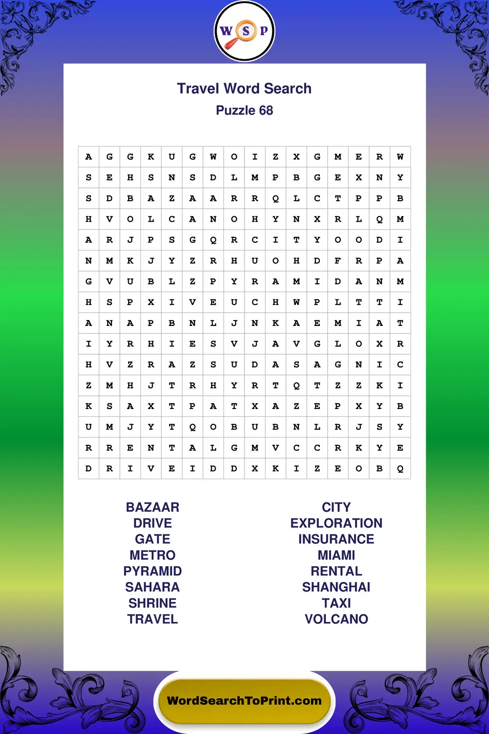 Travel Word Search Puzzle 68