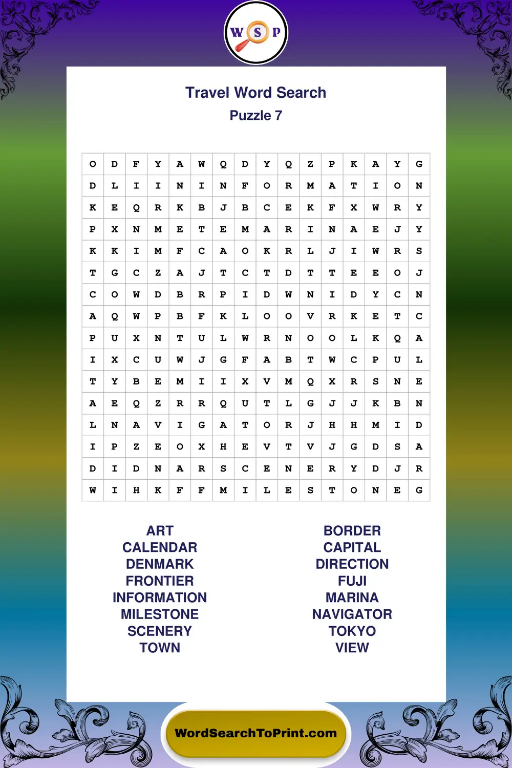Travel Word Search Puzzle 7