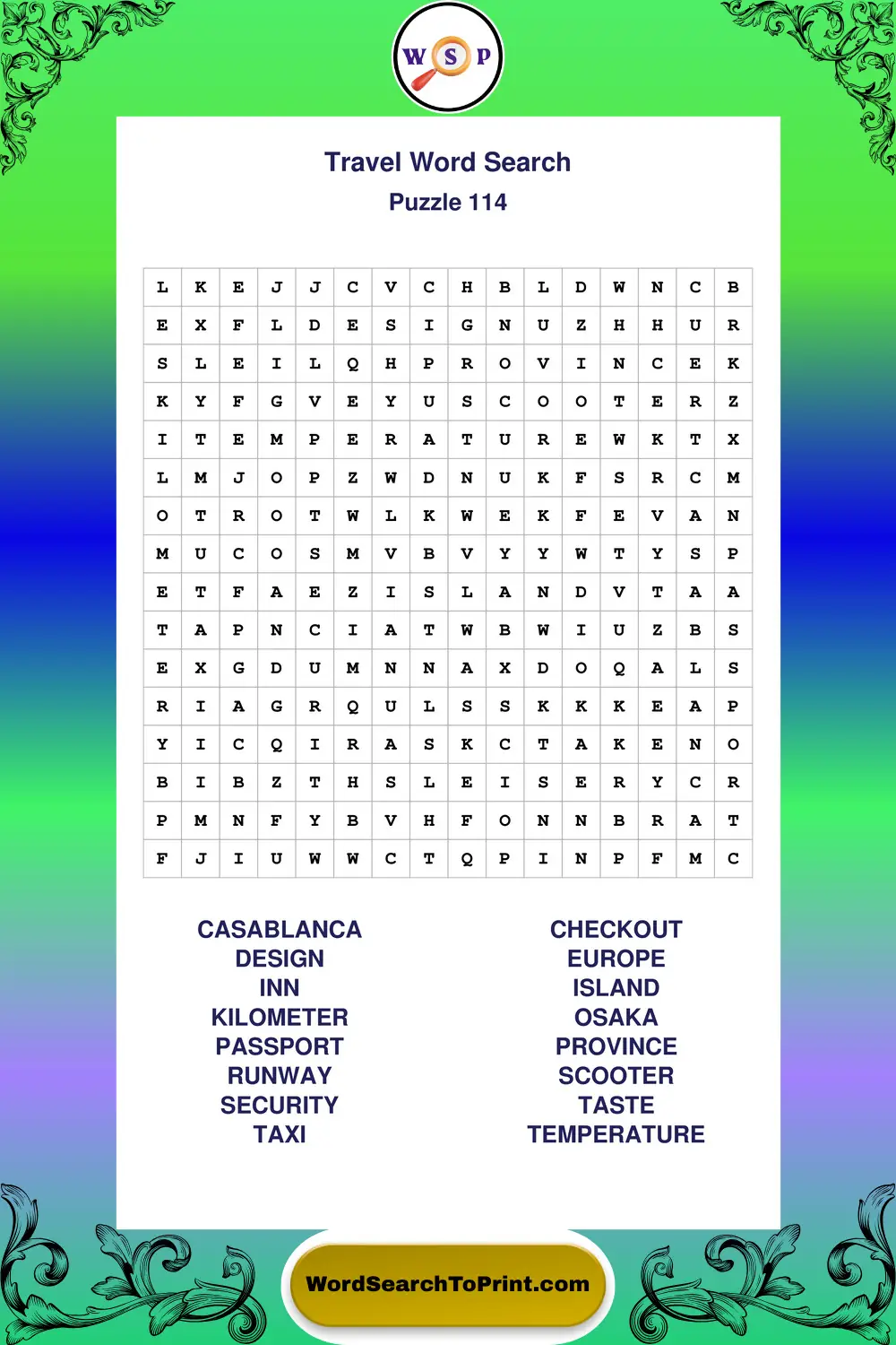 Travel Word Search Puzzle 114