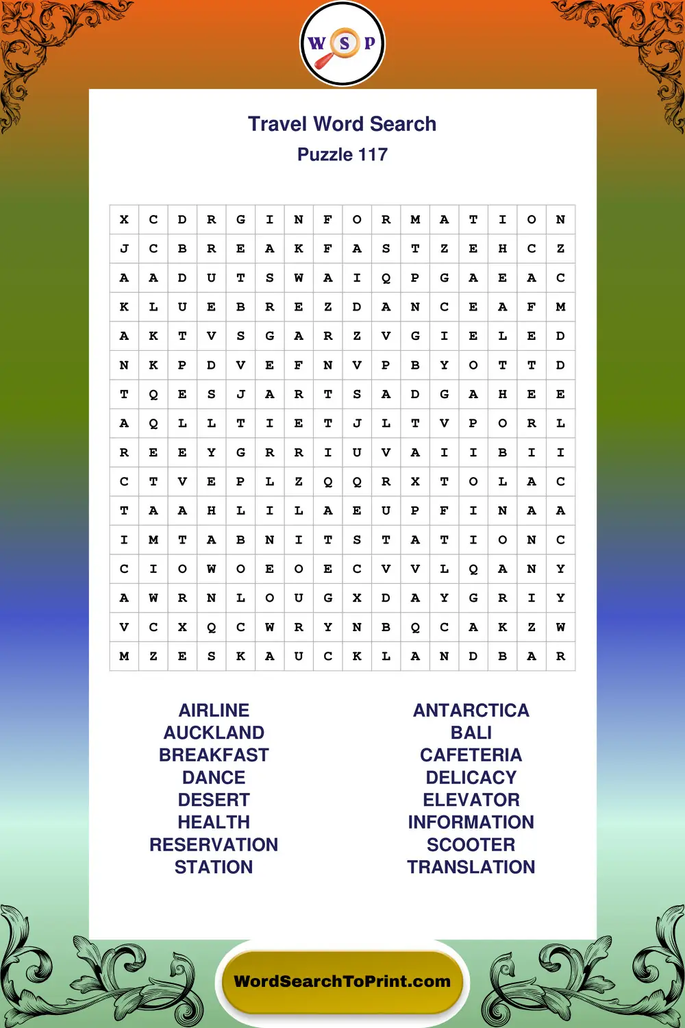 Travel Word Search Puzzle 117
