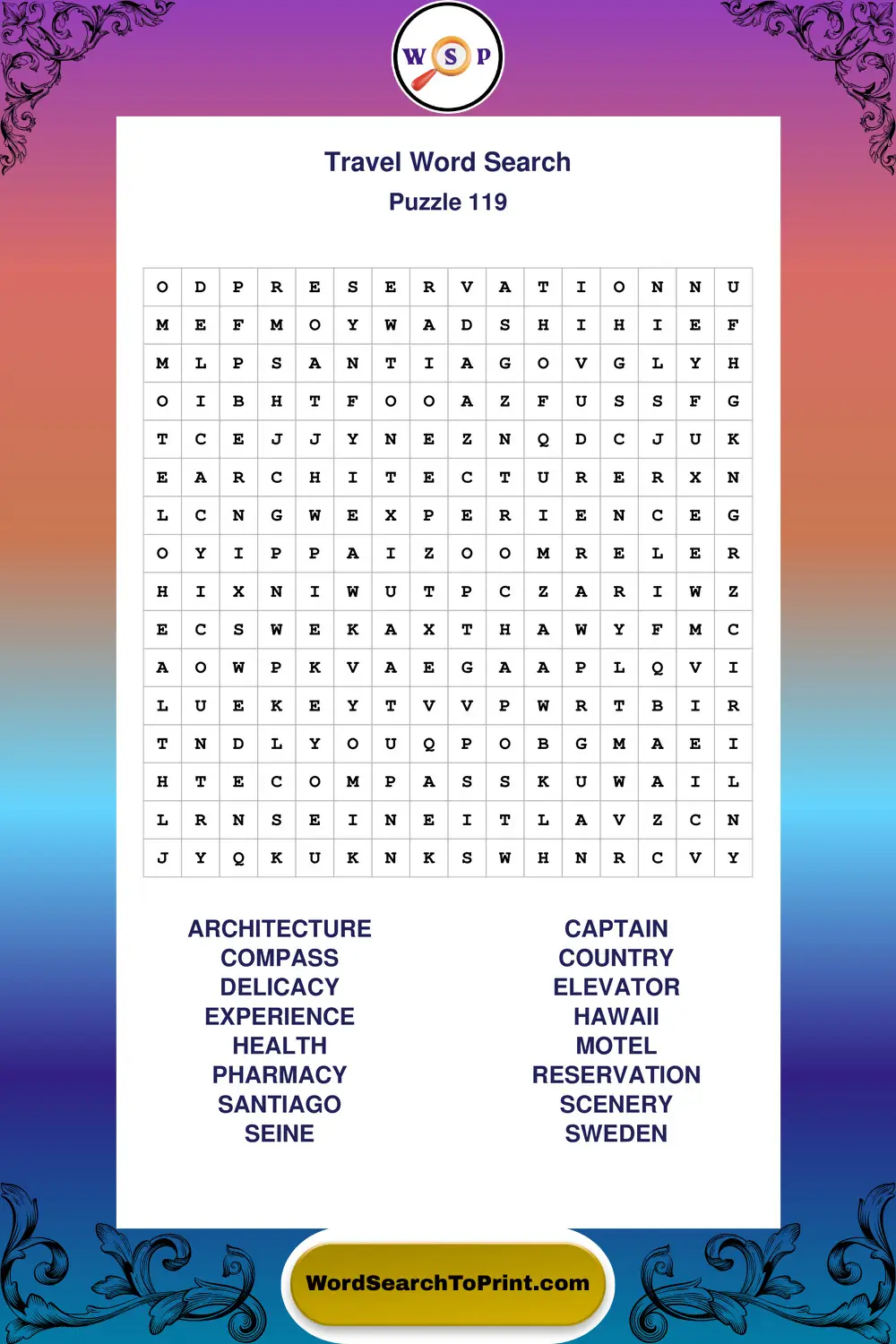 Travel Word Search Puzzle 119